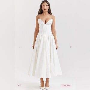 House of CB Lady White Strapless Midi Dress